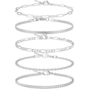 14K Gold/Sterling Silver Plated Anklet Bracelets for Women Waterproof Plus Size